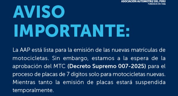 Aviso sobre la suspensión de entrega de placas para motos y trimotos