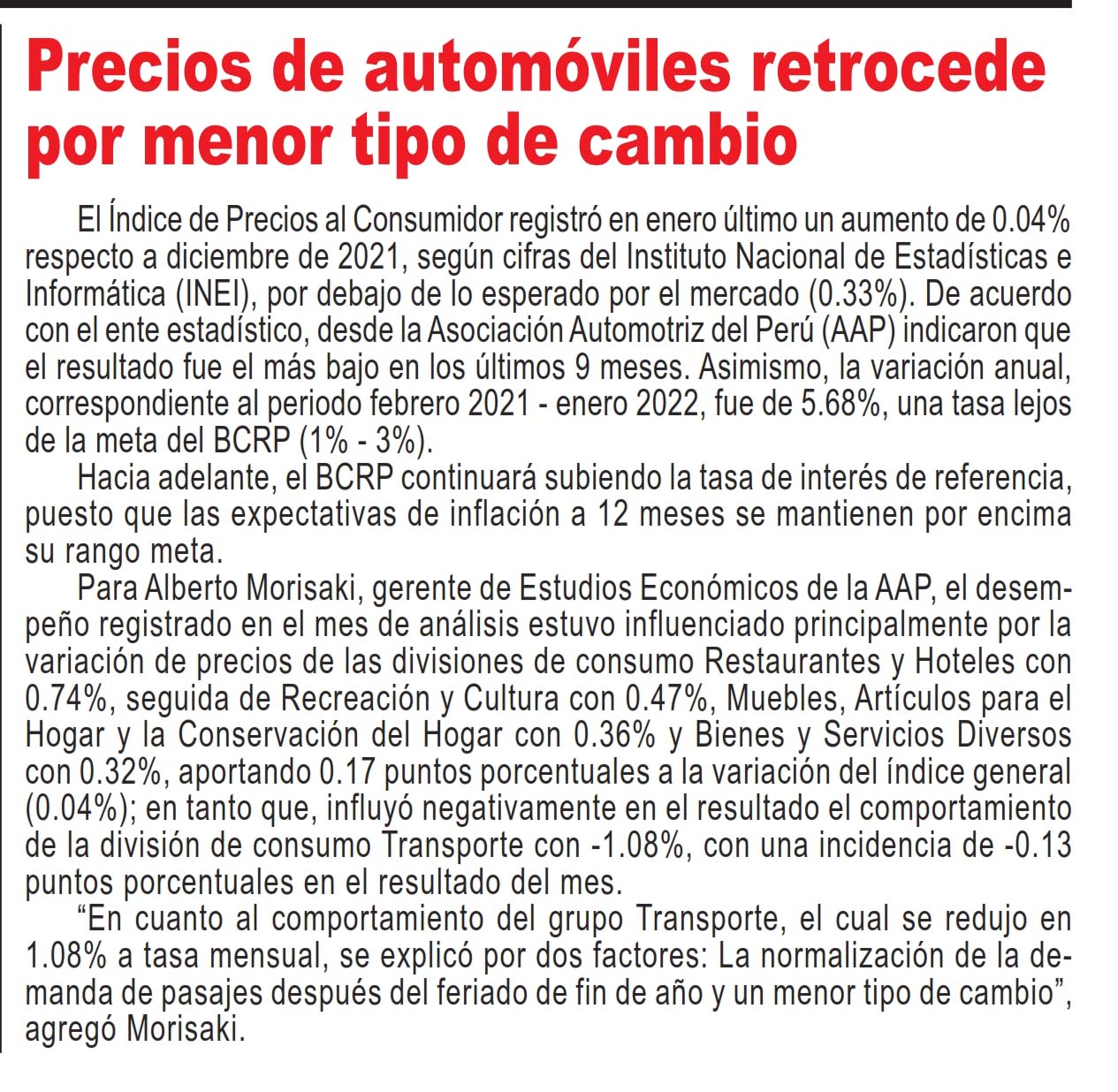 Precios de automóviles retrocede por menor tipo de cambio
