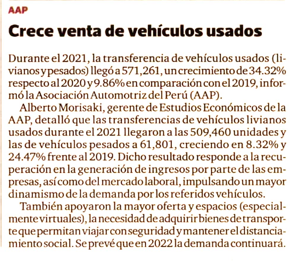 Crece venta de vehículos usados