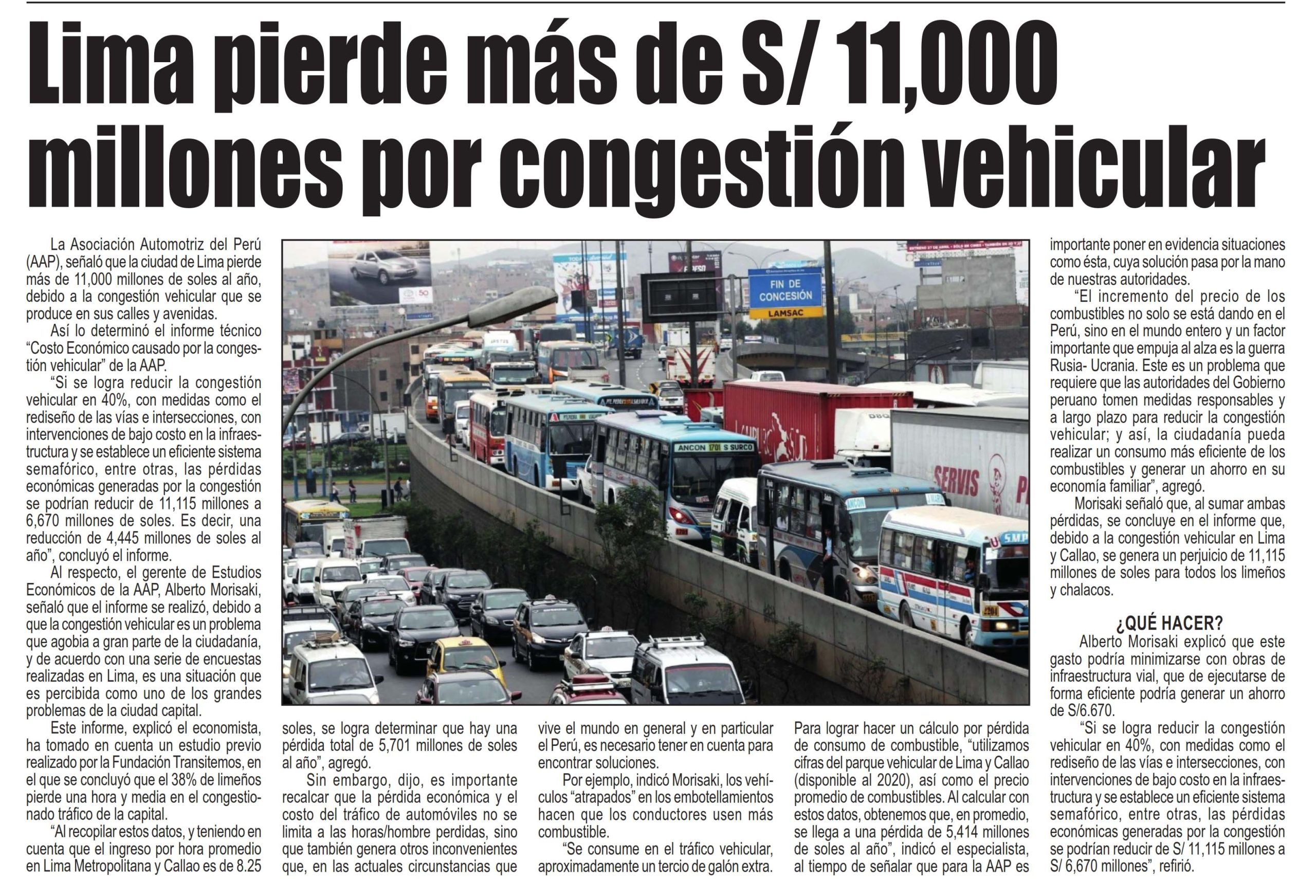 Lima pierde más de 11 mil millones por congestión vehicular