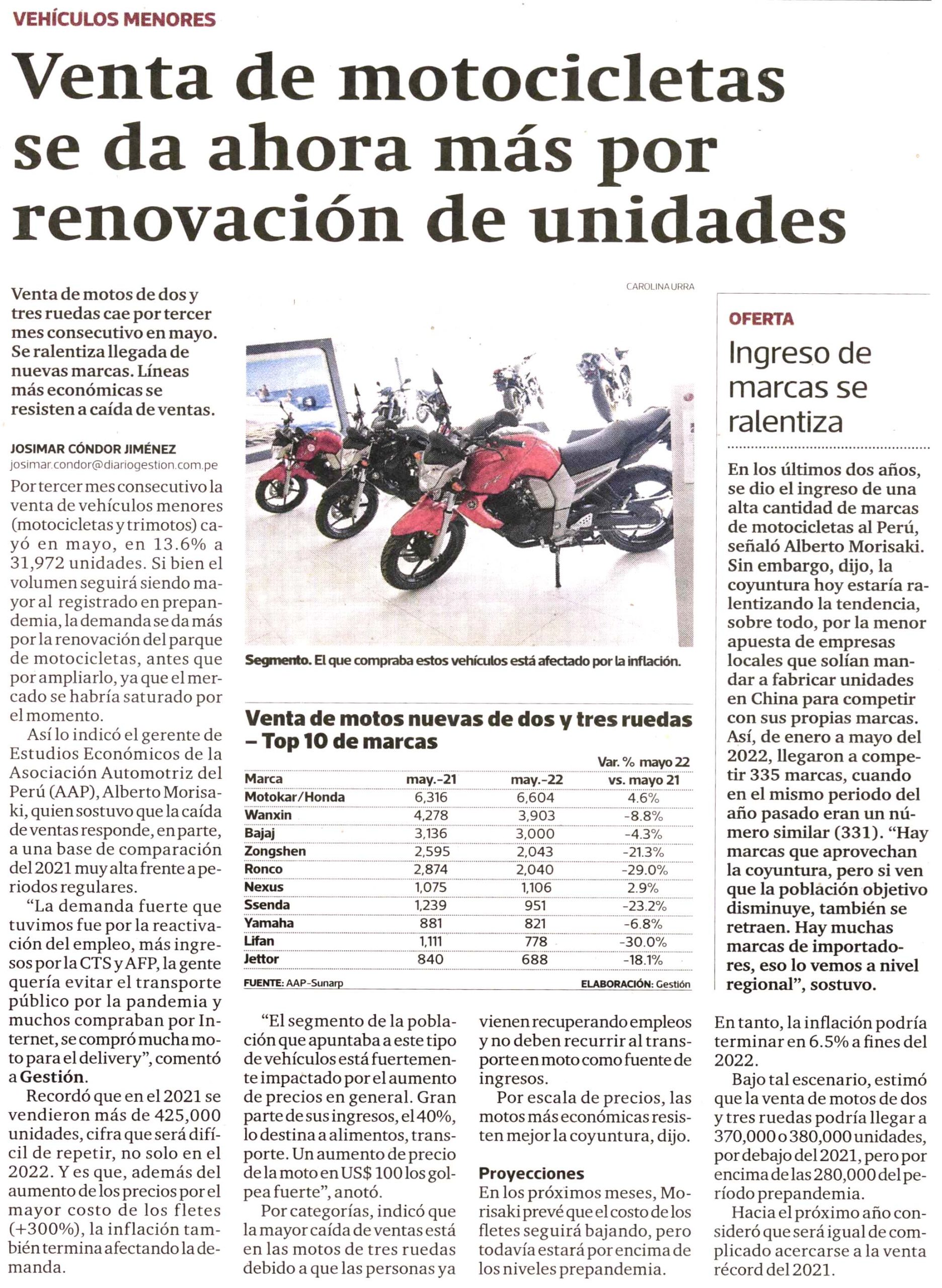 Venta de motocicletas se da ahora más por renovación de unidades