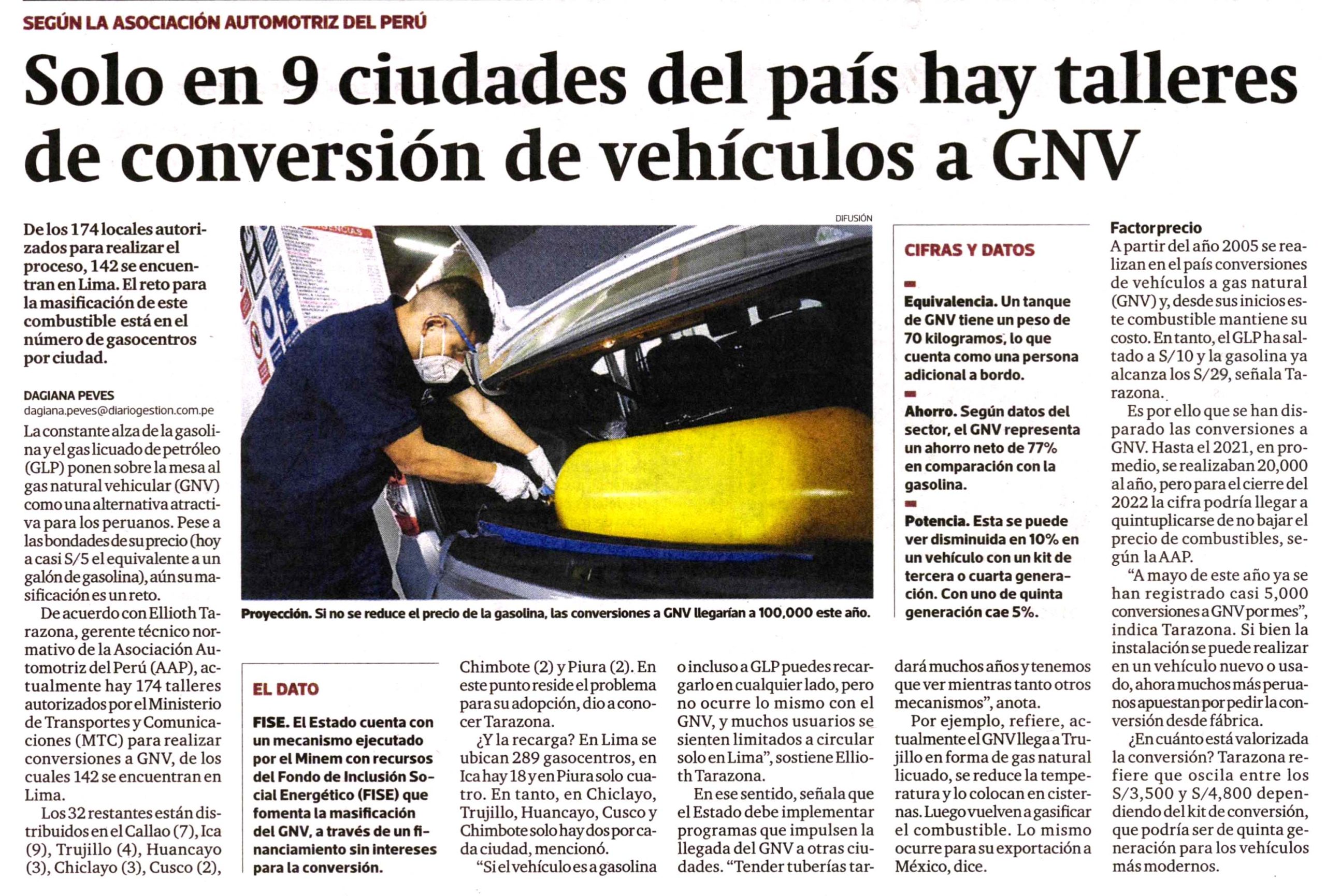 Solo en 9 ciudades del país hay talleres de conversión de vehículos a GNV