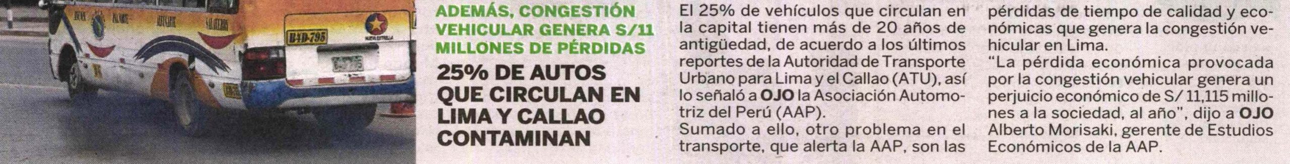 25% de autos que circulan en Lima y Callao contaminan