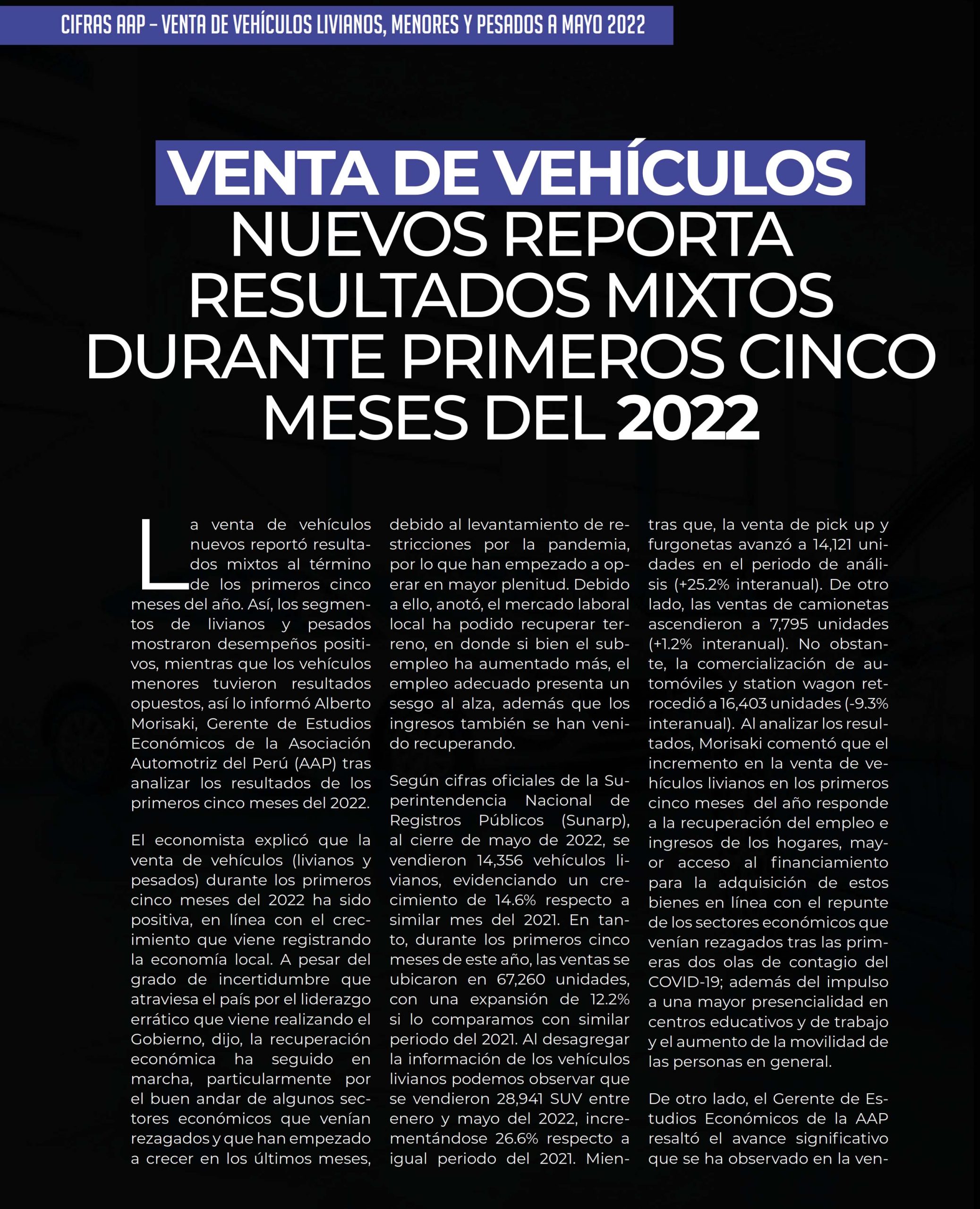 Venta de vehículos nuevos reporta resultados mixtos durante primeros cinco meses del 2022