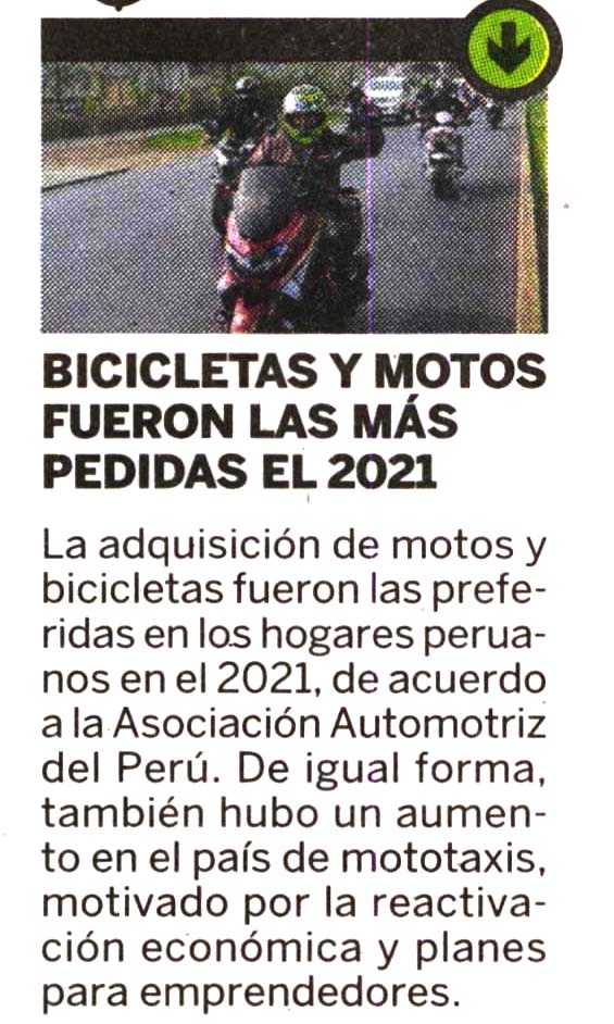 Bicicletas y motos fueron las más pedidas el 2021