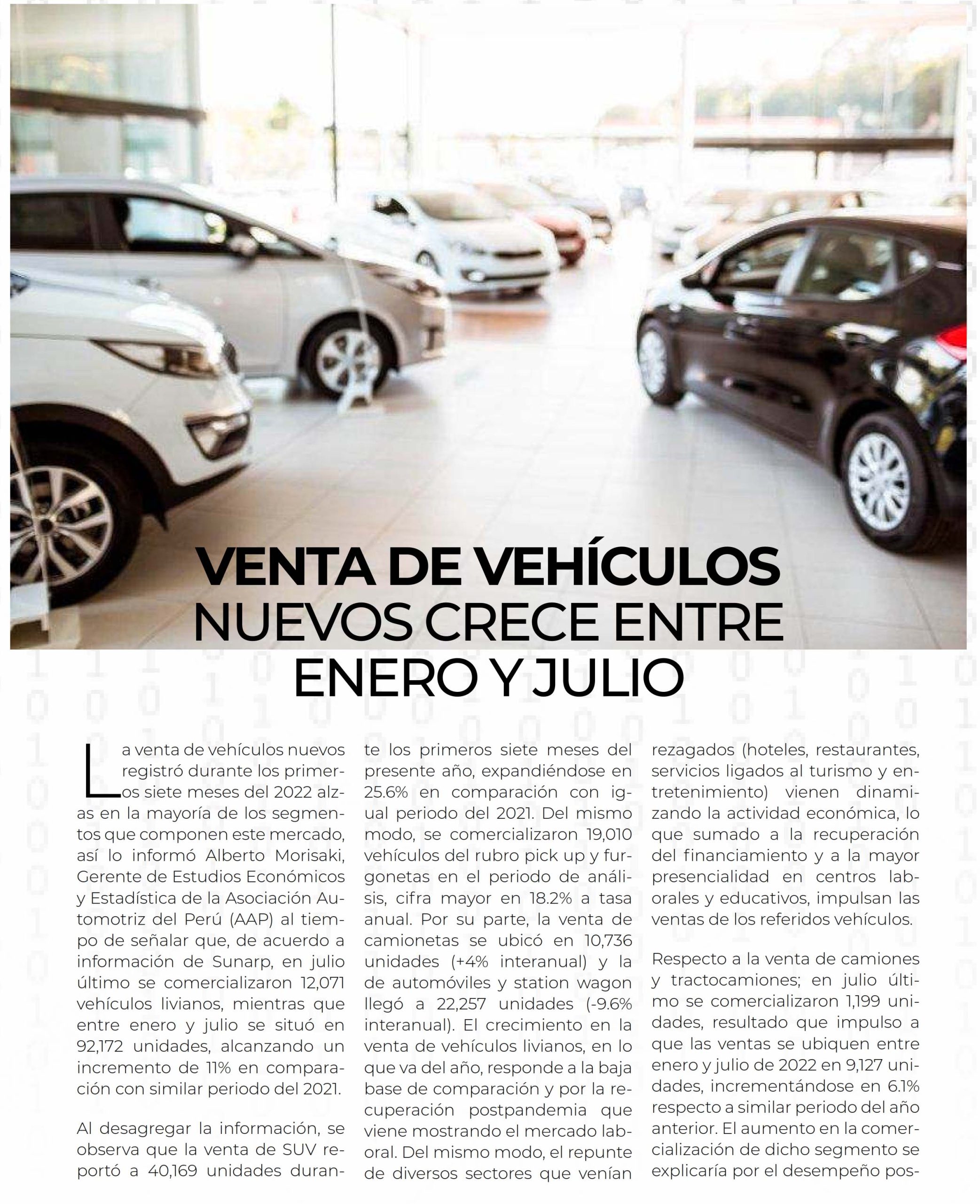 Venta de vehículos nuevos crece entre enero y julio