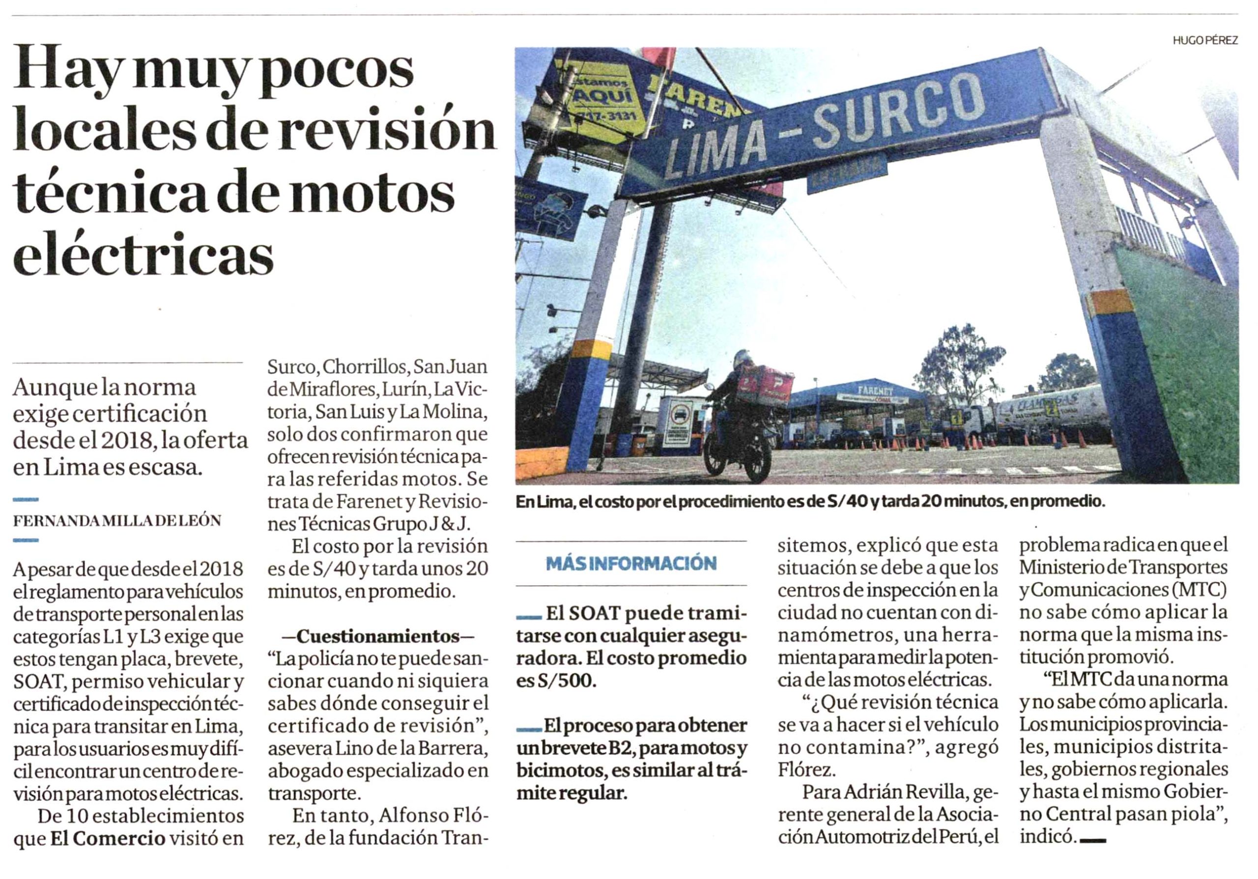 Hay muy pocos locales de revisión técnica de motos eléctricas