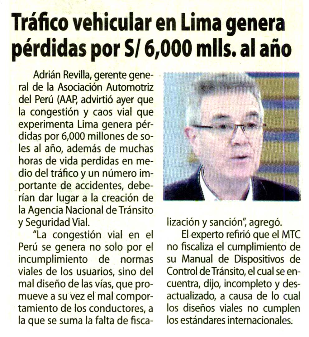 Tráfico vehicular en Lima genera pérdidas por S/ 6,000 millones al año