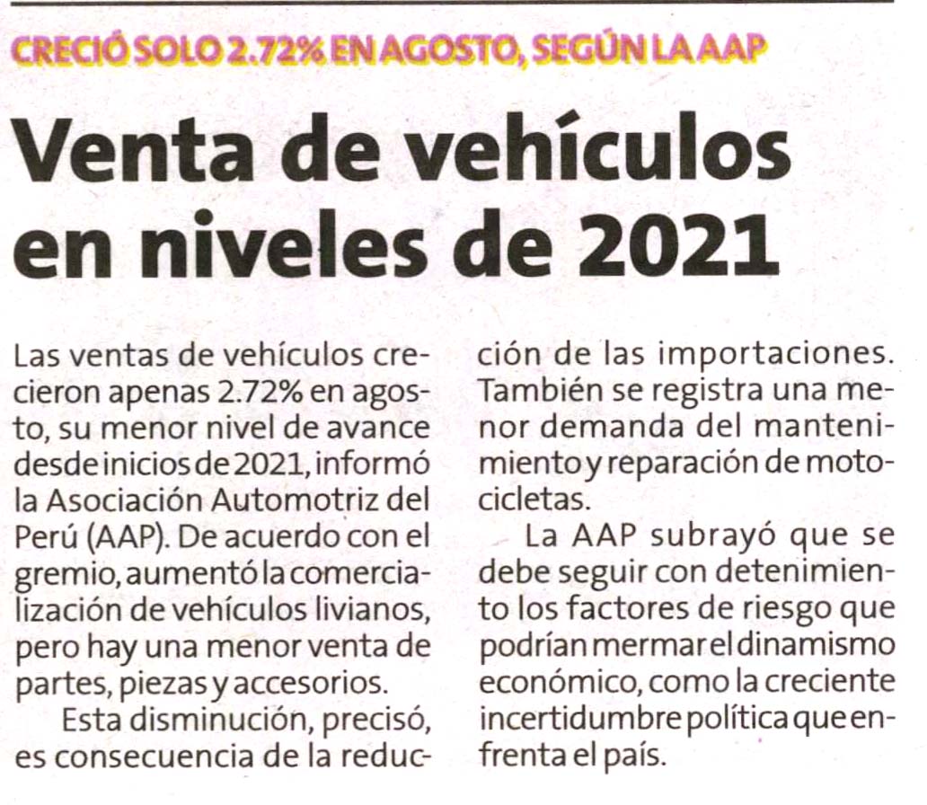 Venta de vehículos en niveles de 2021