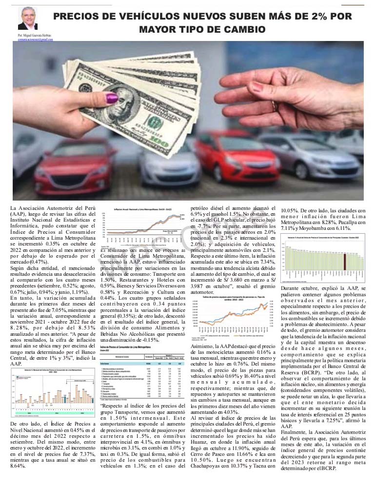 Precios de vehículos nuevos suben más de 2% por mayor tipo de cambio