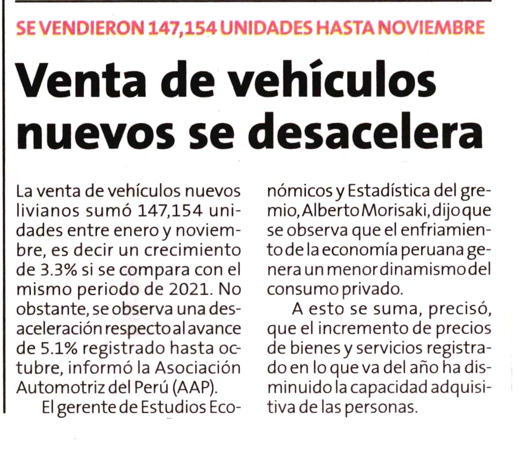 Venta de vehículos nuevos se desacelera