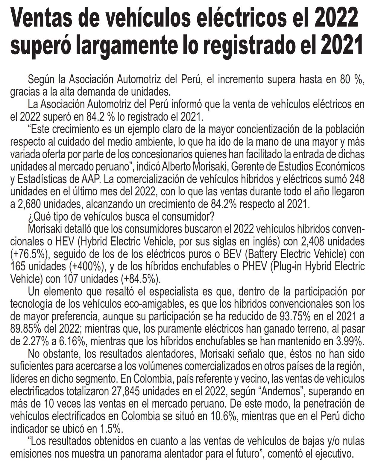 Venta de vehículos eléctricos el 2022 supera largamente lo registrado el 2021