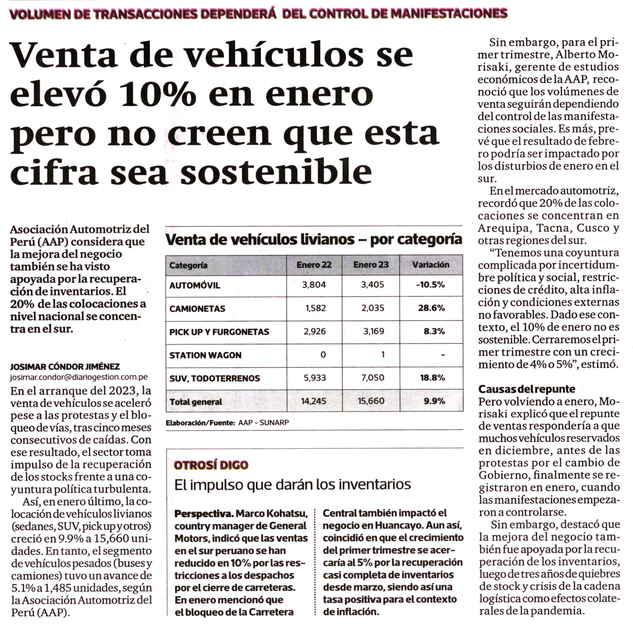 Venta de vehículos se elevó 10% en enero pero no creen que esta cifra sea sostenible