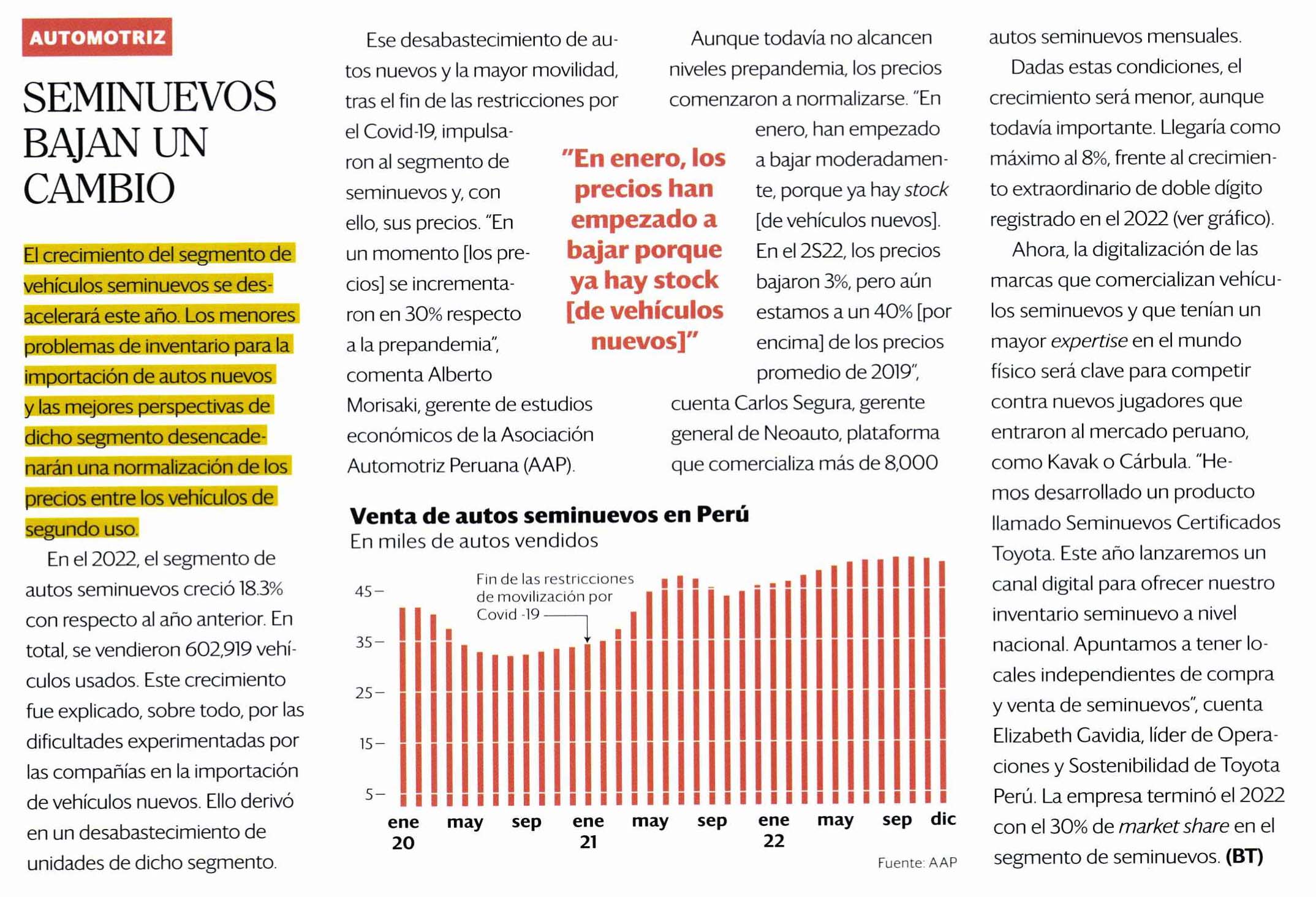 Seminuevos bajan un cambio