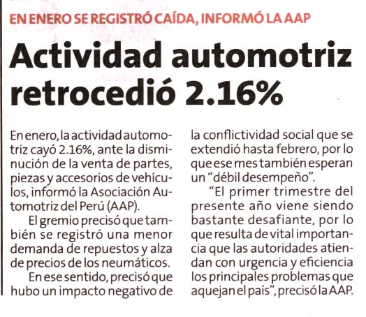 Actividad automotriz retrocedió 2.16%