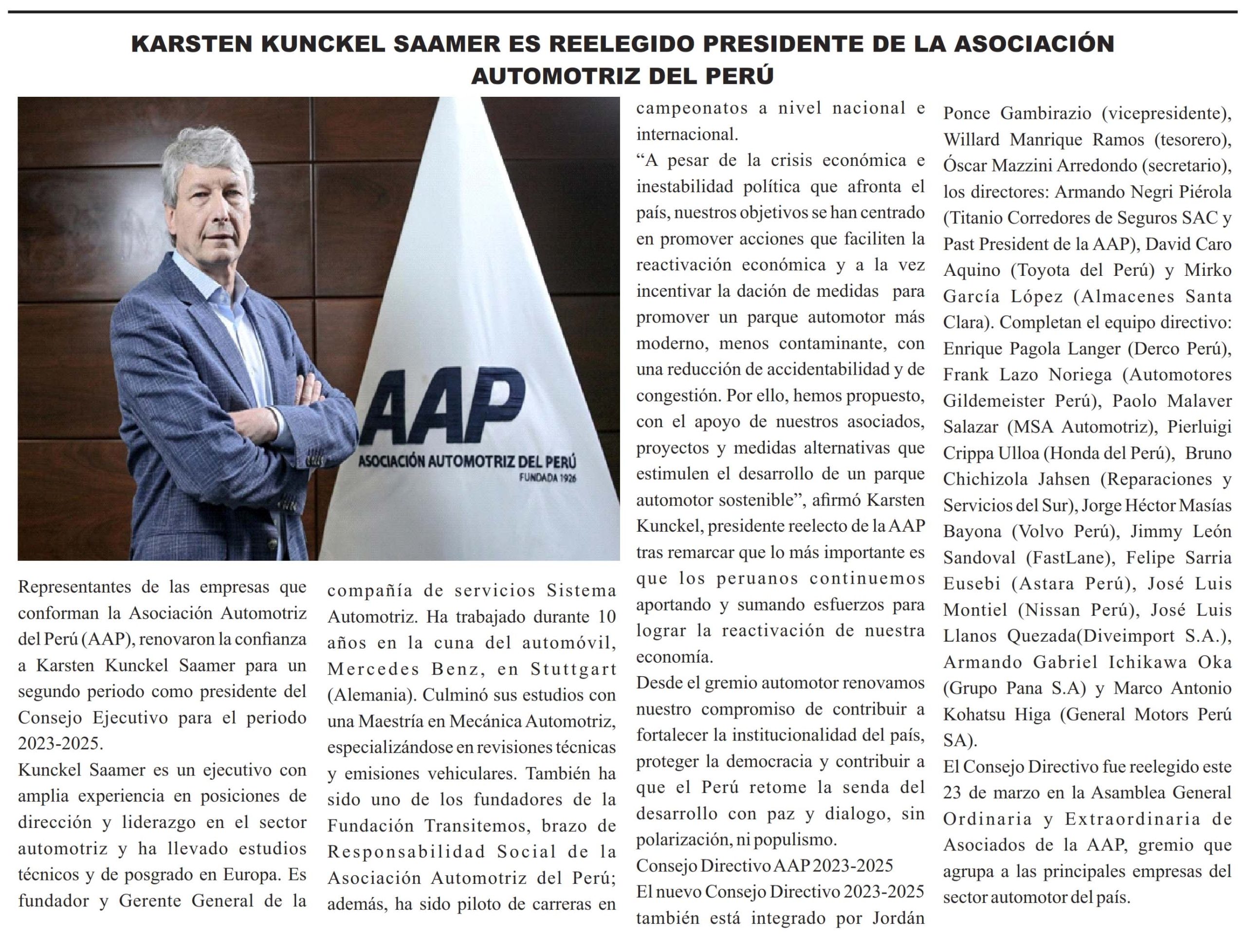 Karsten Kunckel Saamer es reelegido presidente de la Asociación Automotriz del Perú