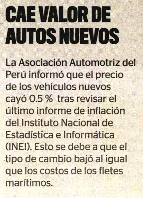 Cae valor de autos nuevos