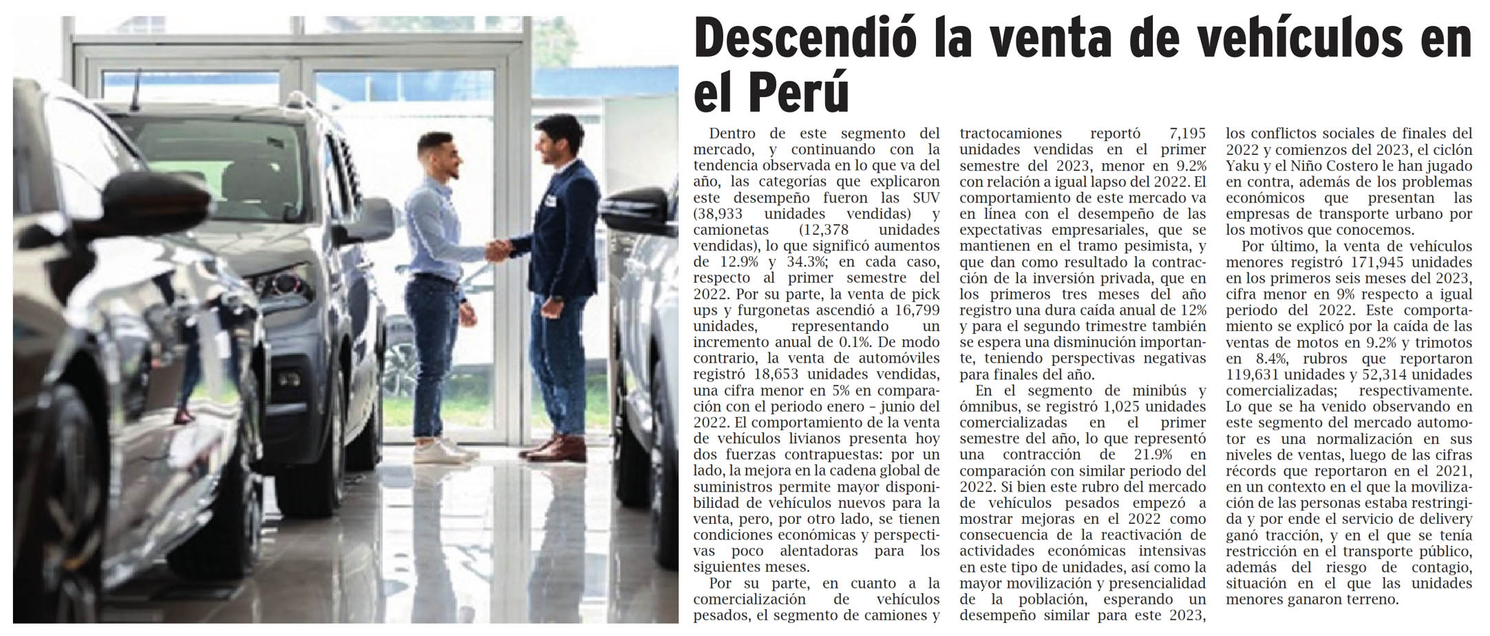 Descendió la venta de vehículos en Perú