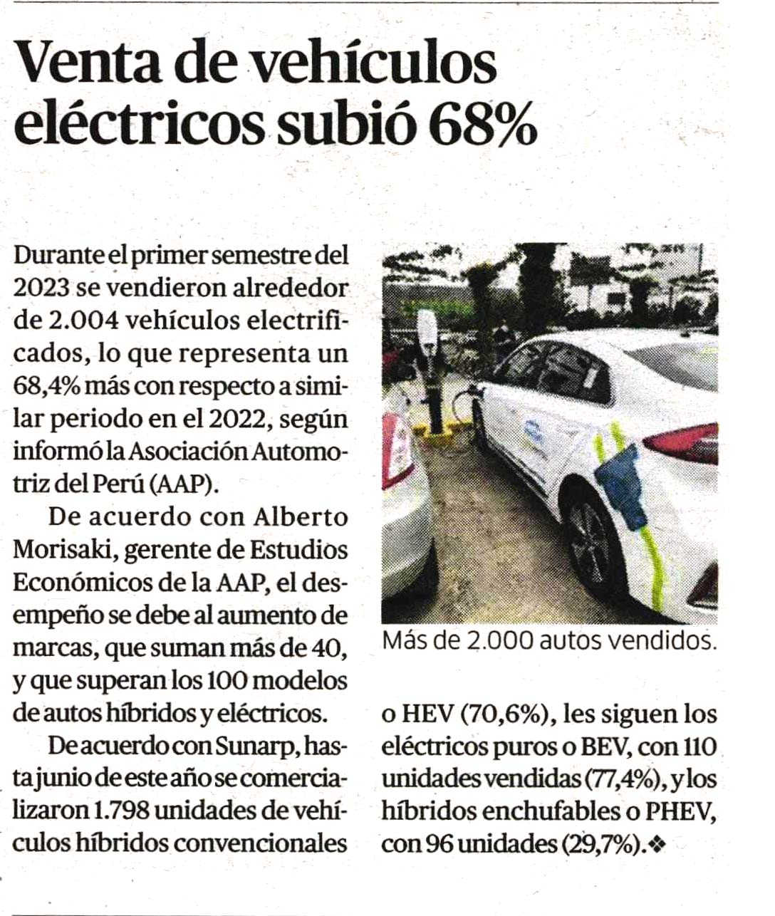 Venta de vehículos electrificados subió 68%