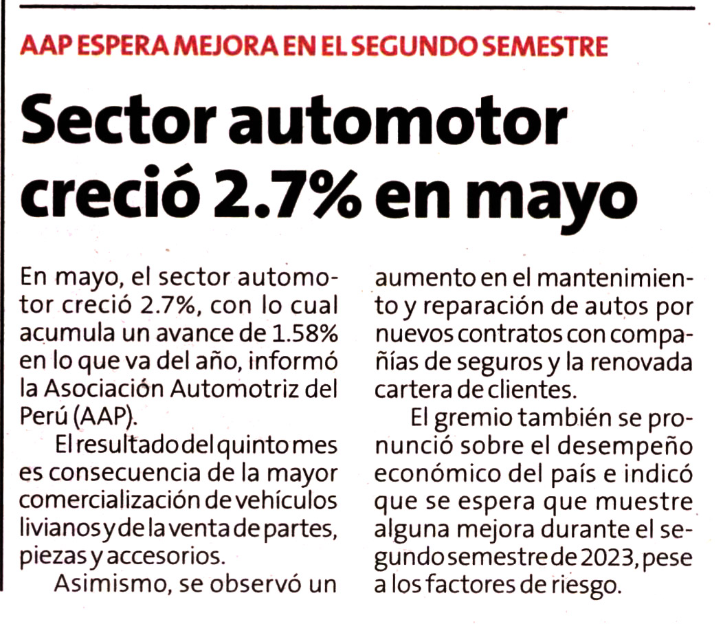 Sector automotor creció 2.7% en mayo