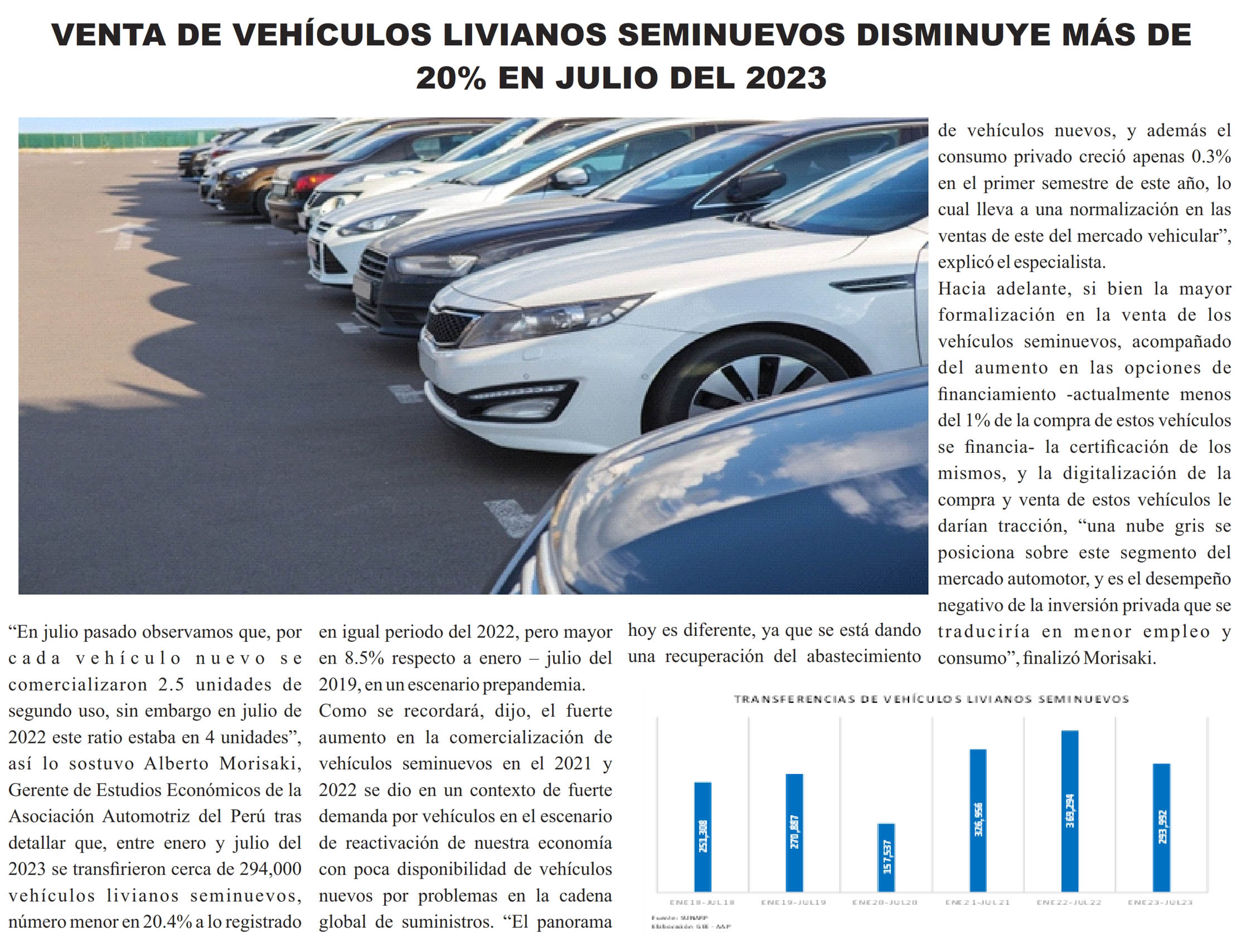Venta de vehículos livianos seminuevos disminuye más de 20% en julio del 2023
