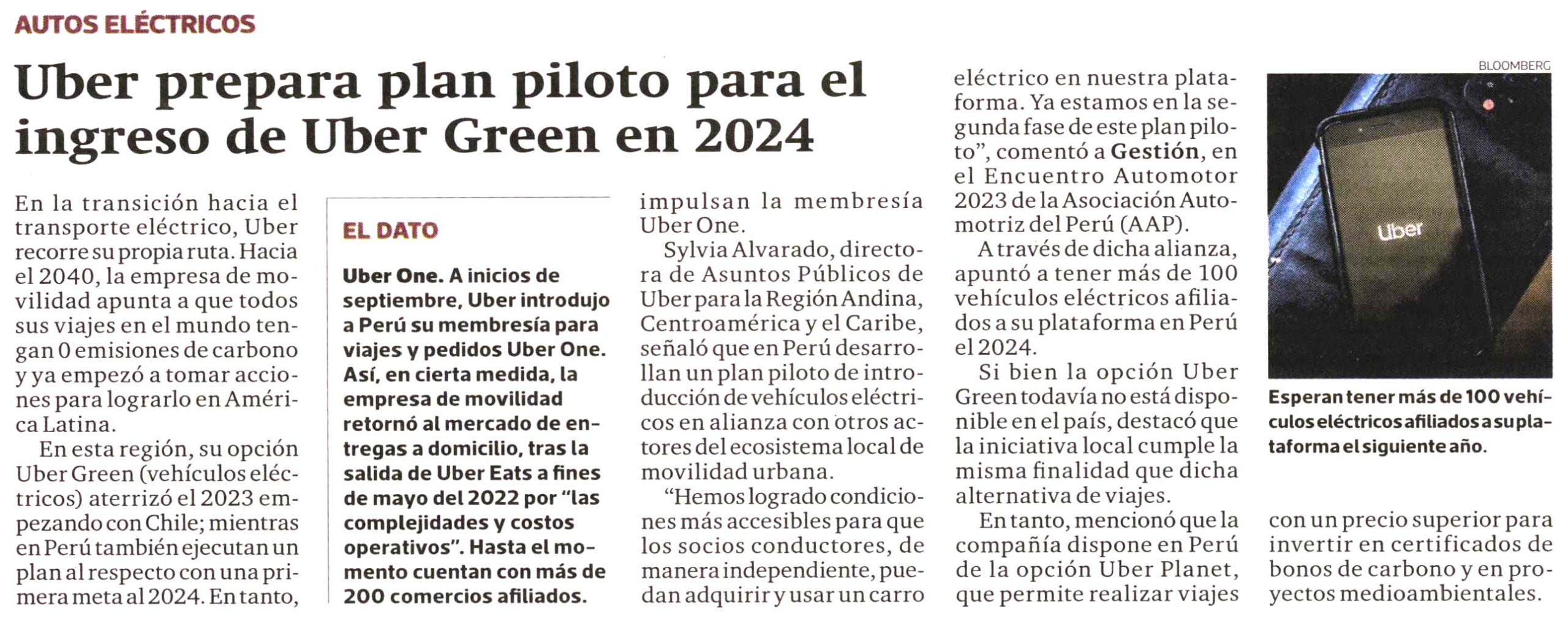Uber prepara plan piloto para el ingreso de Uber Green en 2024