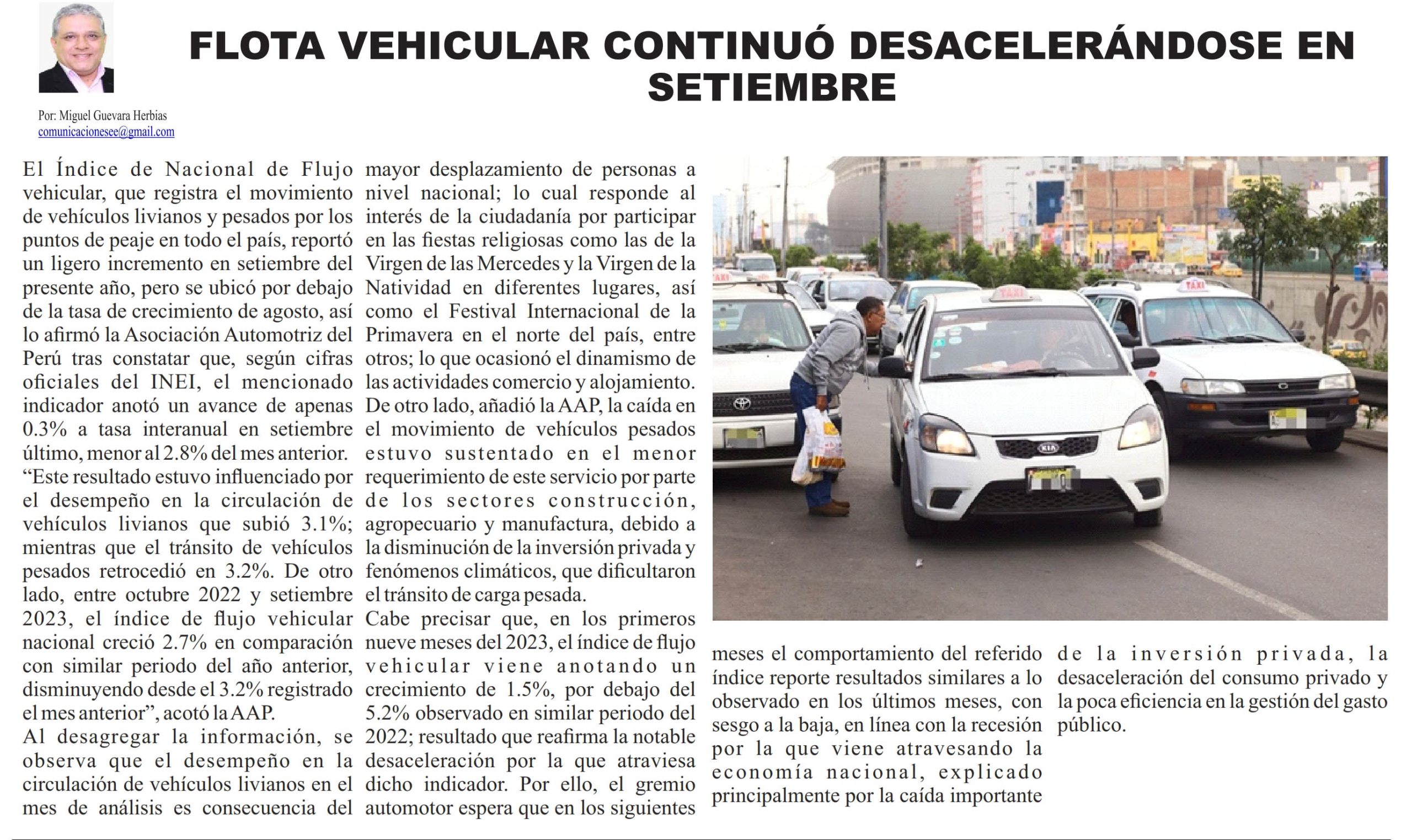 Flujo vehicular continuó desacelerándose en setiembre