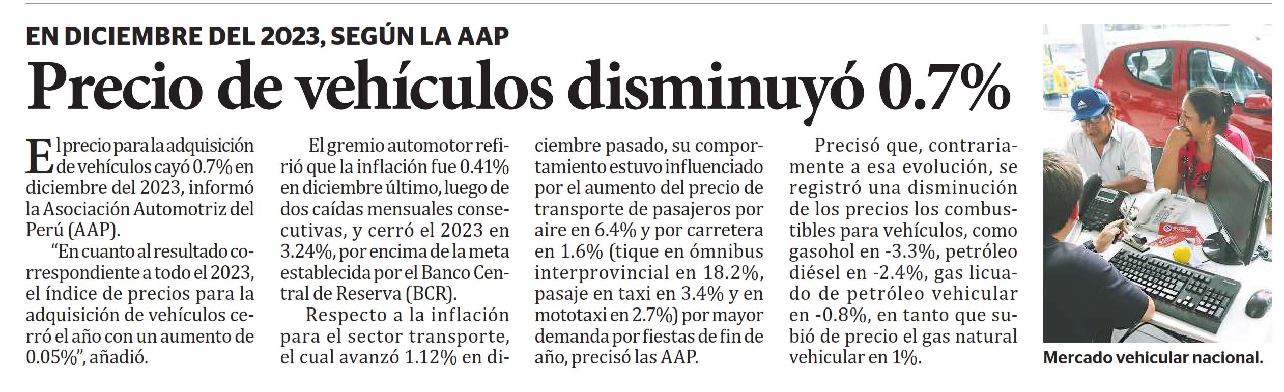 Precio de vehículos disminuyó 0.7%