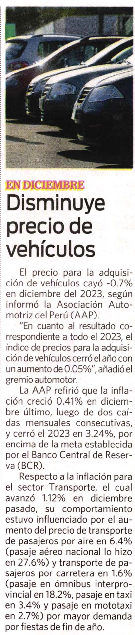 Disminuye precios de vehículos