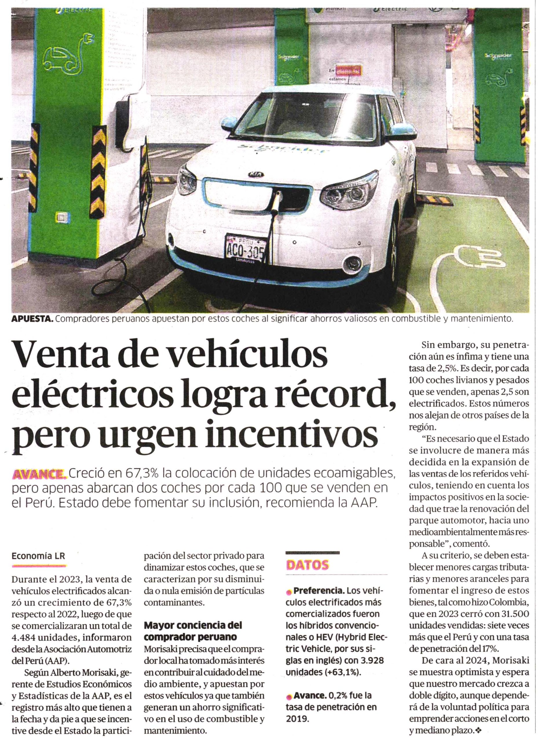 Venta de vehículos eléctricos logra récord, pero urgen incentivos