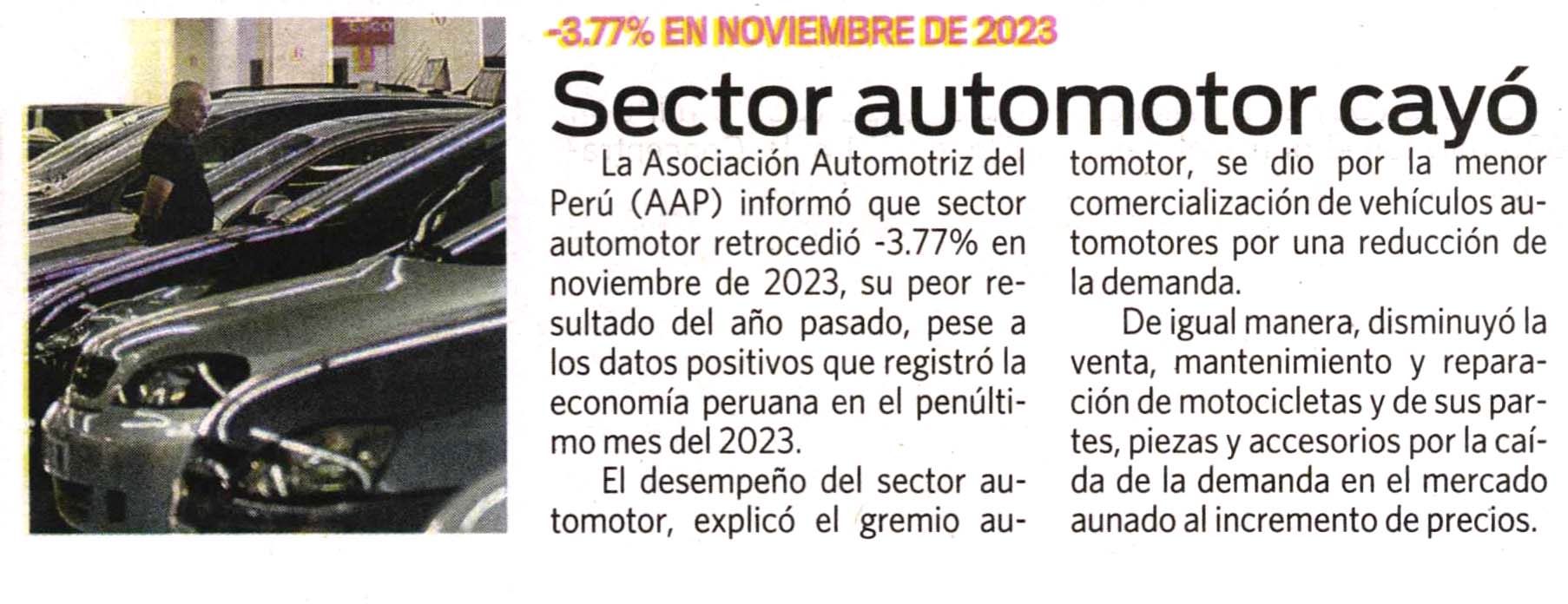 Sector automotor cayó