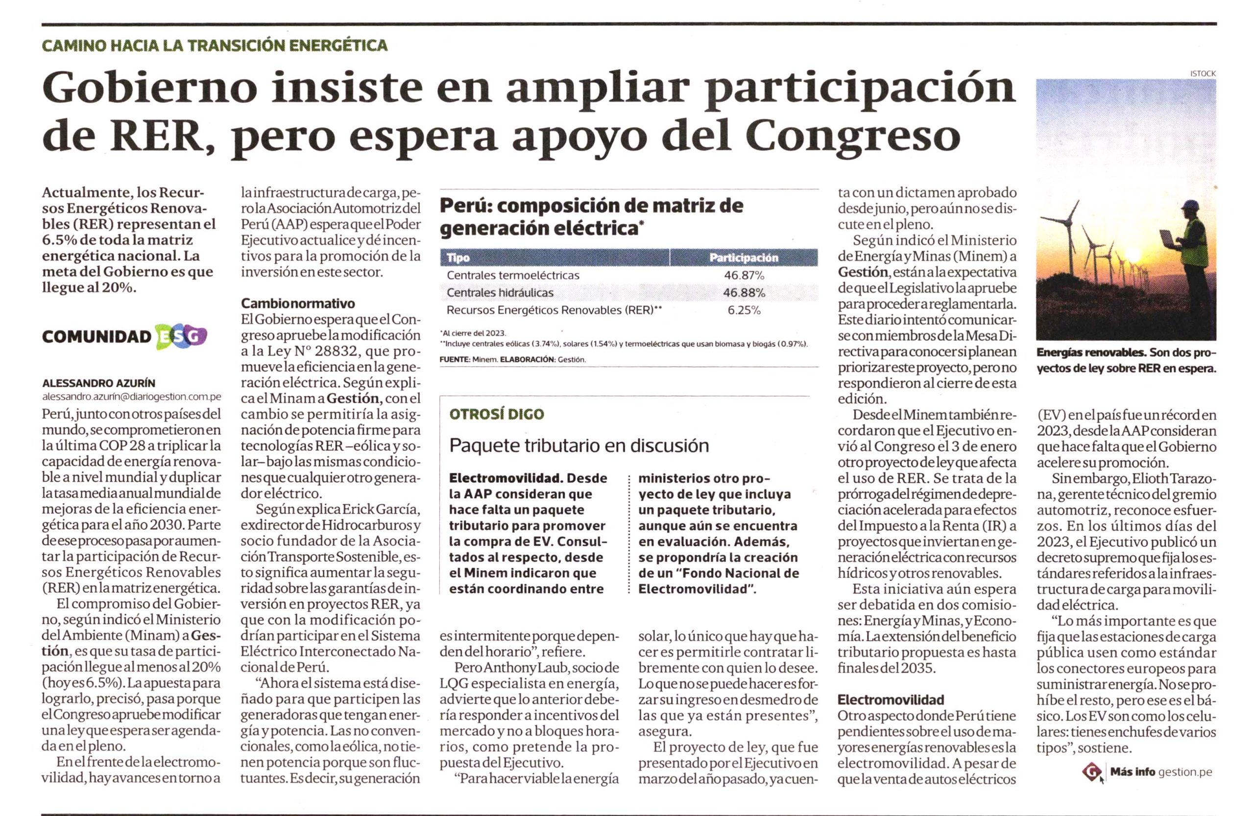 Gobierno insiste en ampliar participación de RER, pero espera apoyo del Congreso