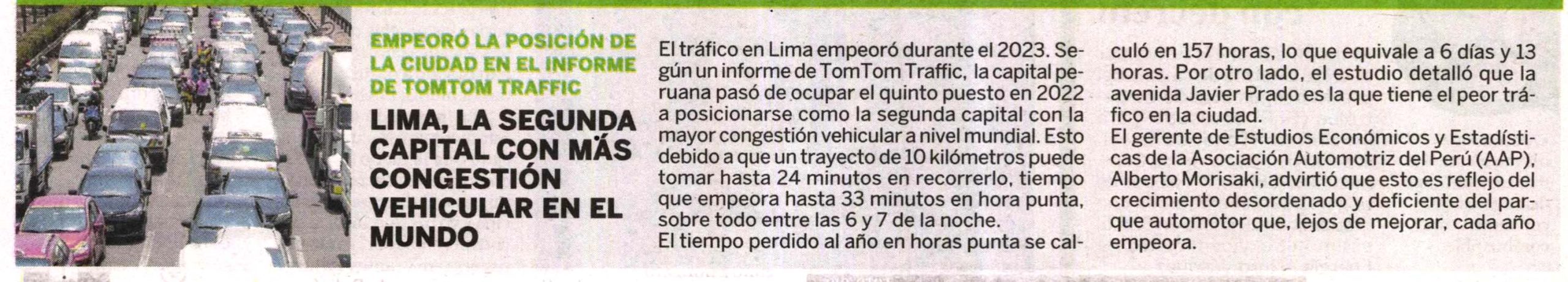 Lima, la segunda capital con más congestión vehicular en el mundo