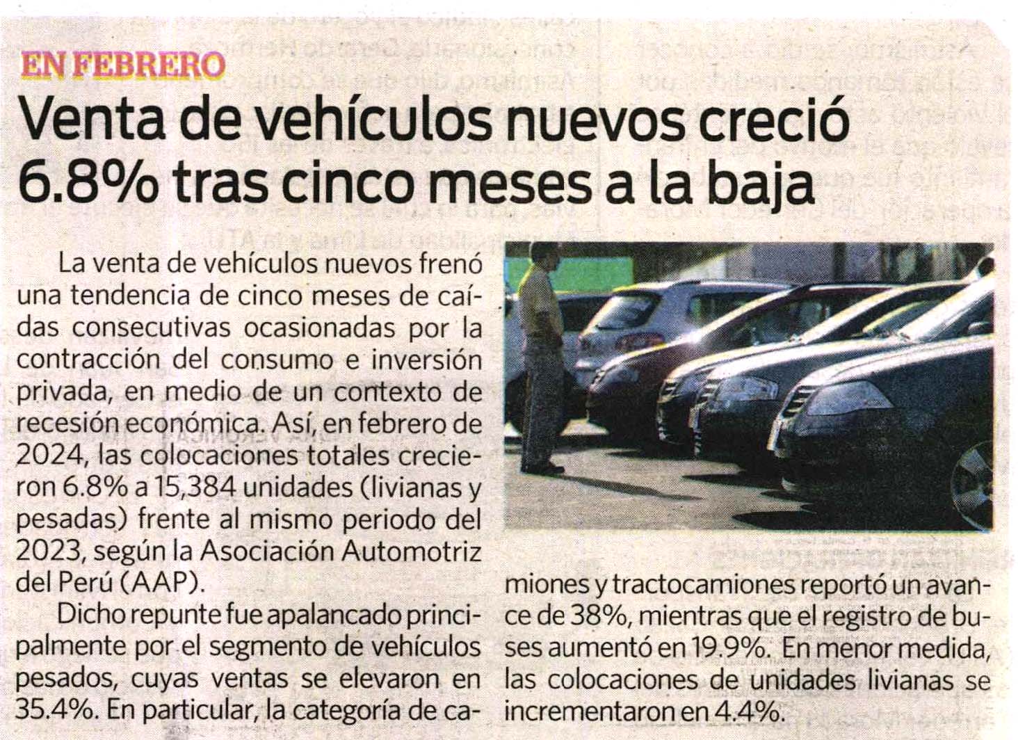 Venta de vehículos nuevos creció 6.8% tras cinco meses a la baja