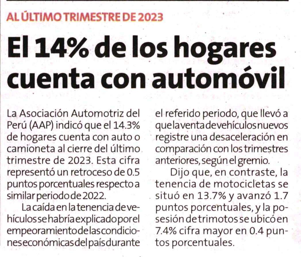 El 14% de los hogares cuenta con automóvil