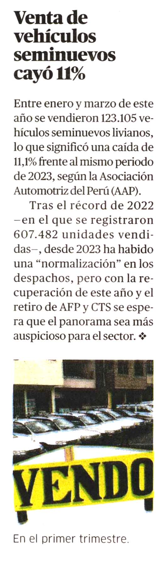 Venta de vehículos seminuevos cayó 11%