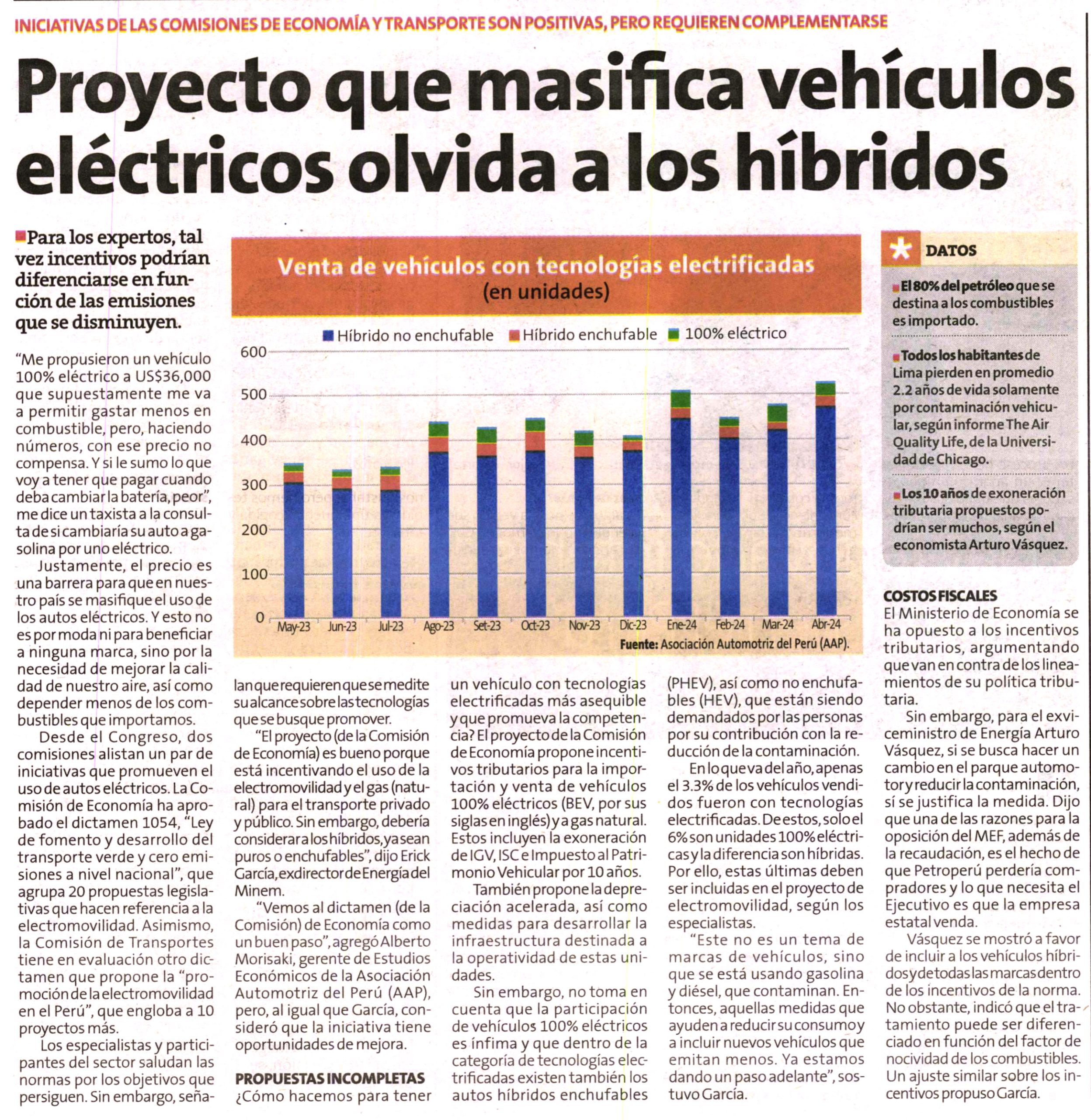 Proyecto que masifica vehículos eléctricos olvida a los híbridos