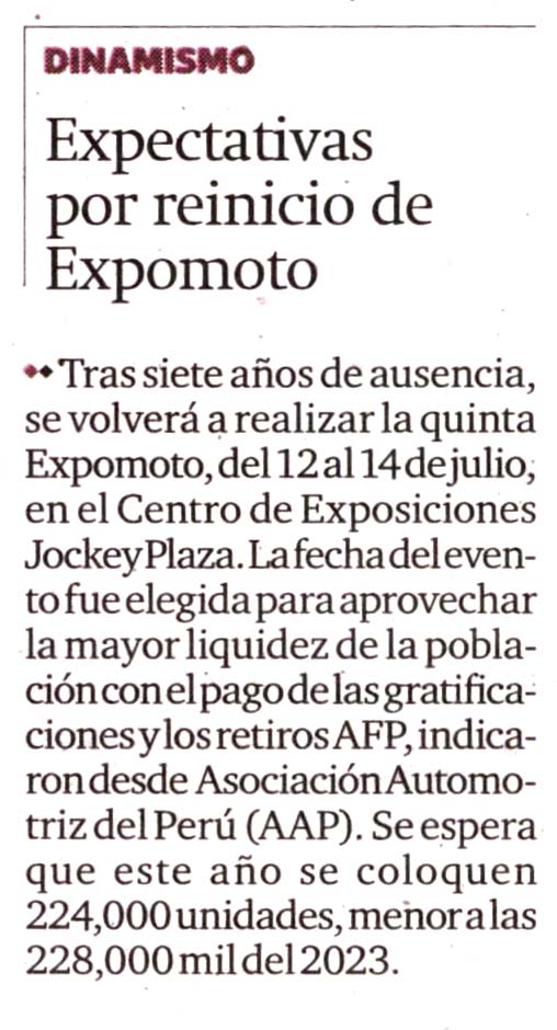 Expectativas por reinicio de Expomoto