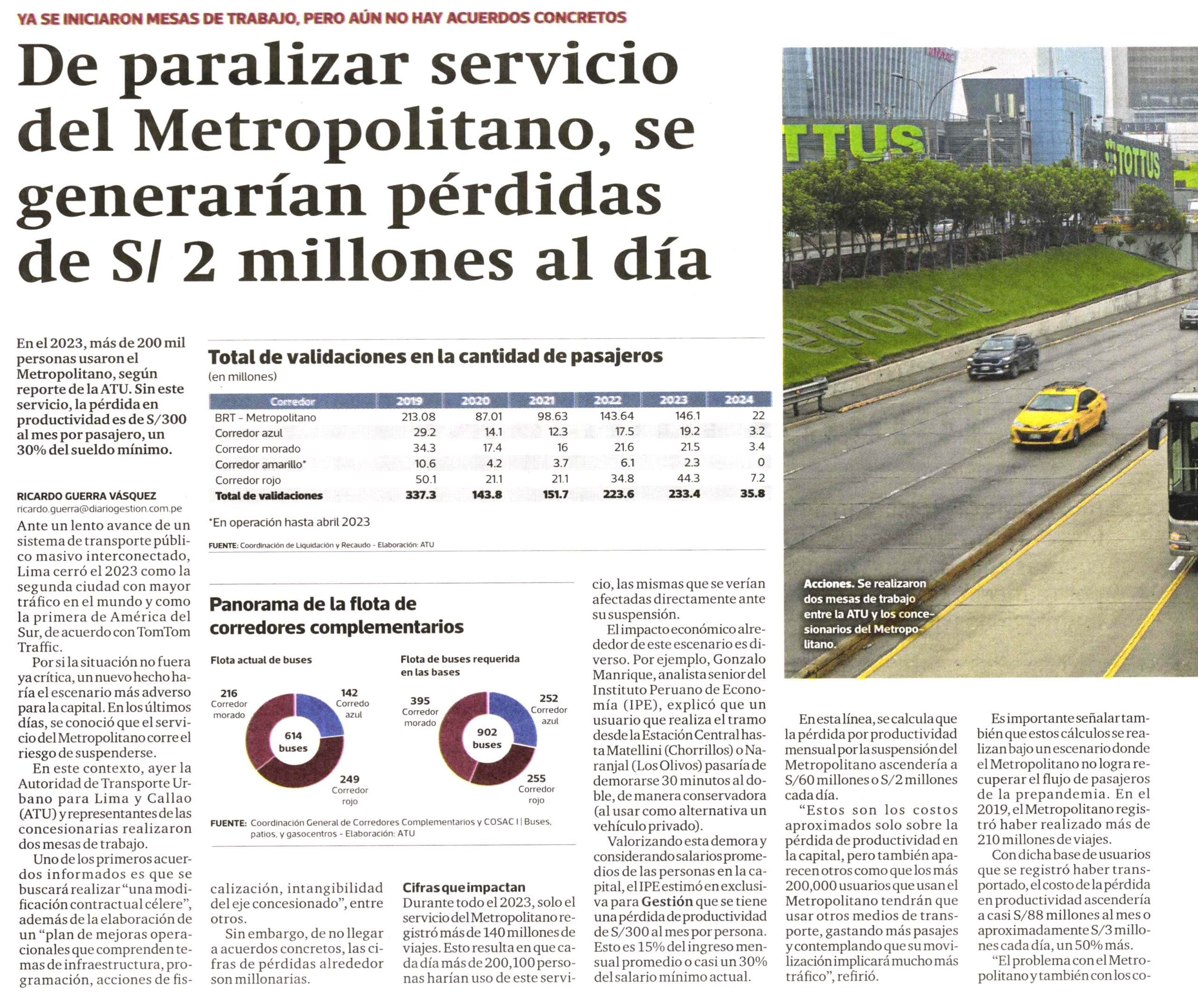 De paralizar servicio del Metropolitano, se generarían pérdidas de S/ 2 millones al día