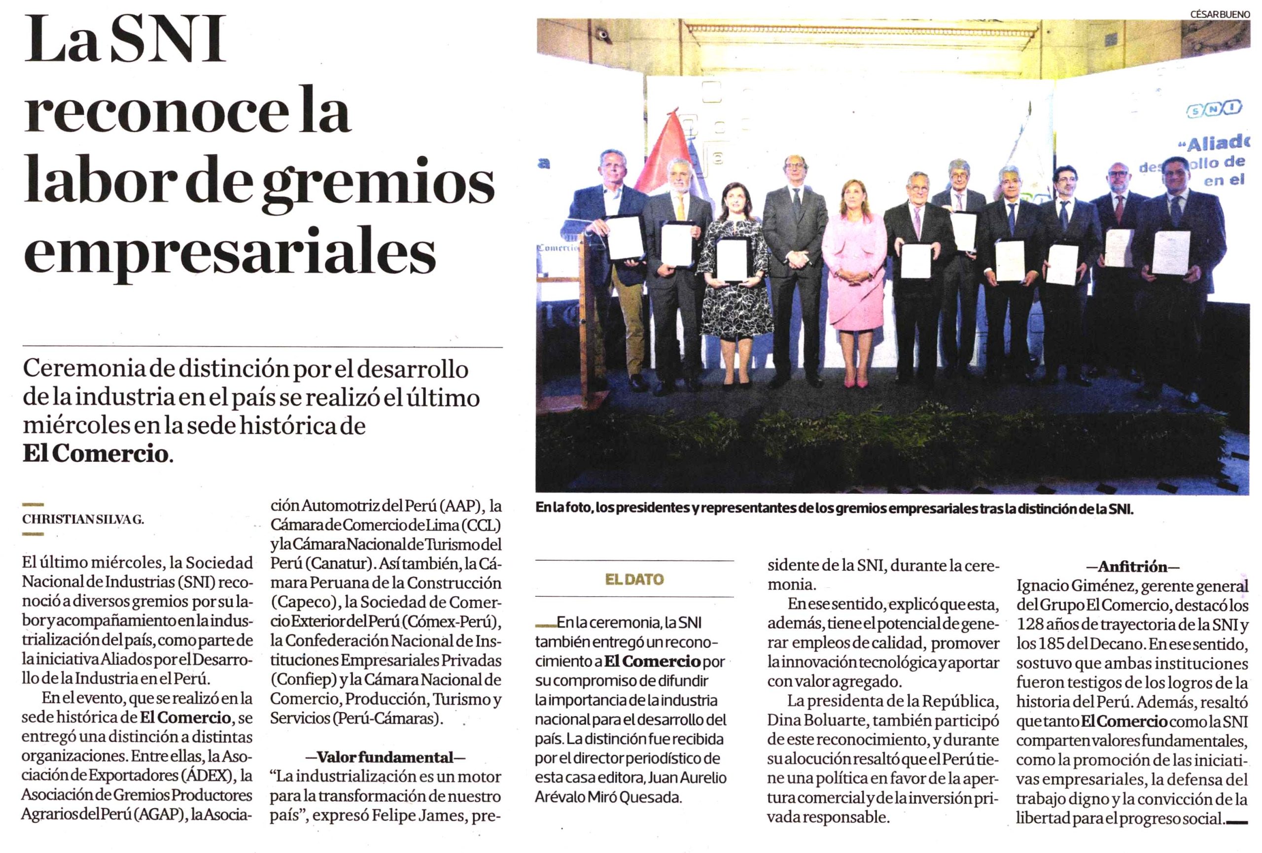 La SNI reconoce la labor de gremios empresariales