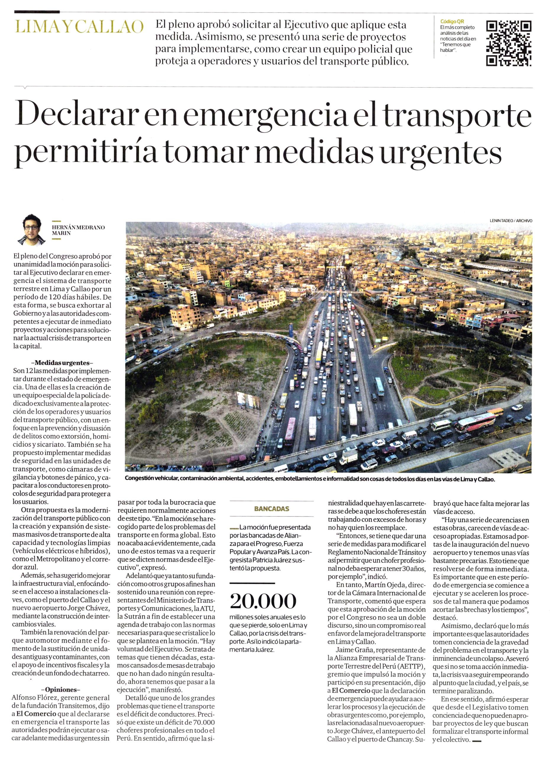 Declarar en emergencia el transporte permitiría tomar medidas urgentes
