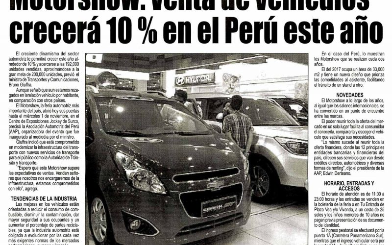 Motorshow: venta de vehículos crecerá 10% en el Peru este año