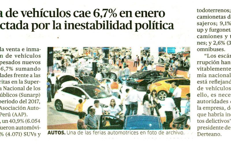 Venta de vehículos cae 6.7% en enero impactada por la inestabilidad política