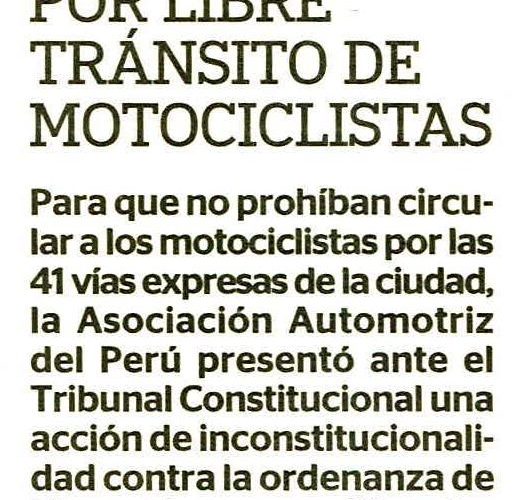 Motociclistas van al TC: pretenden volver a las vías expresas de Lima