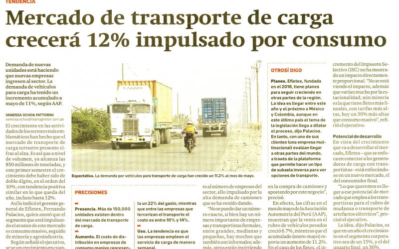 Mercado de transporte de carga crecerá 12% impulsado por consumo