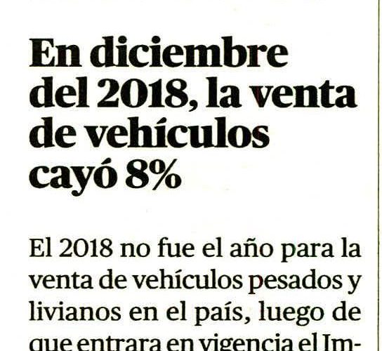 En diciembre la venta de vehículos cayó 8%