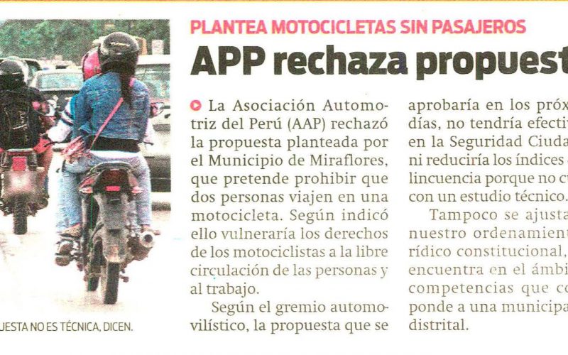 Diario Popular: AAP en contra de medida que prohíbe llevar pasajeros en motos