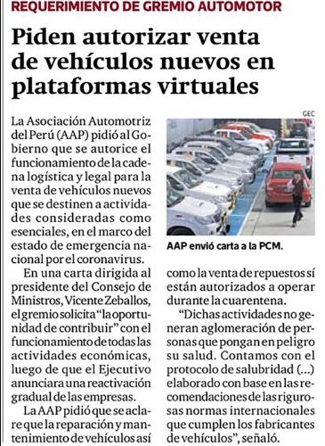 Piden autorizar venta de vehículos nuevos en plataformas virtuales – Gestión