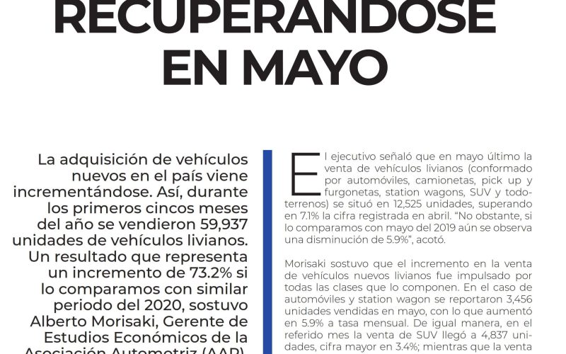 AAP: Venta de vehículos nuevos continuó recuperándose en mayo