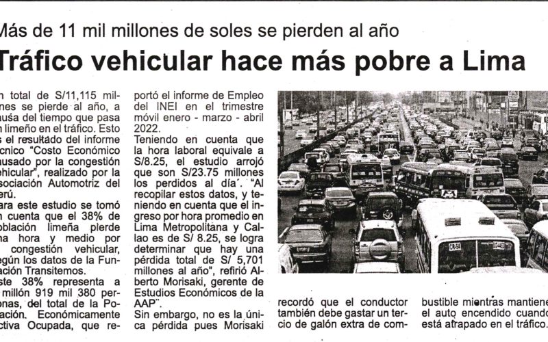 Tráfico vehicular hace más pobre a Lima